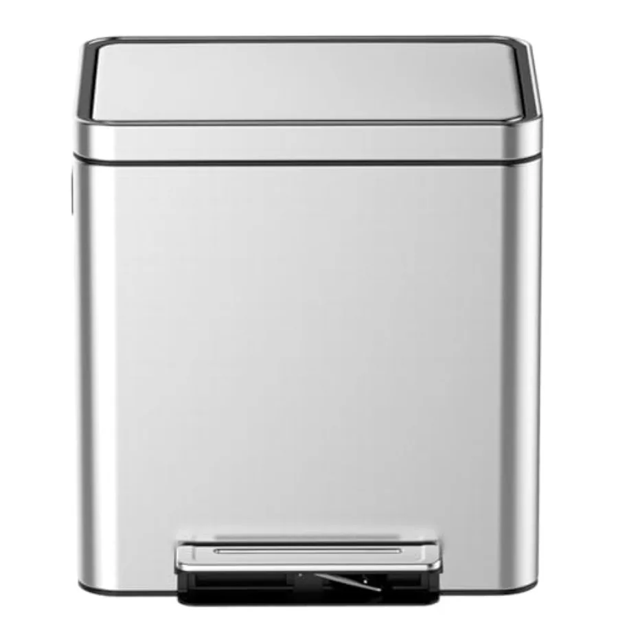 

20 L Double Kitchen Trash Can with Foot Pedal Stainless Steel Odor-Control Garbage Bin in Brushed Finish Dual Removable Inner B