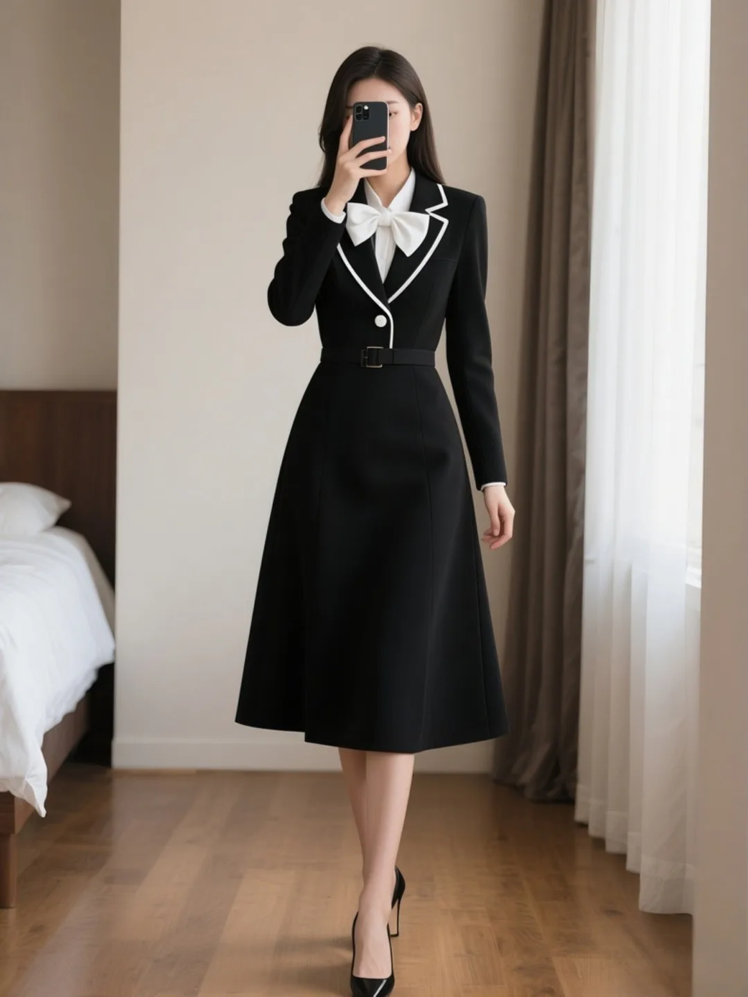 

Женский винтажный костюм Ele Early Spring для офиса, модный, легкий, с завышенной талией, юбка А-силуэта, длинный рукав