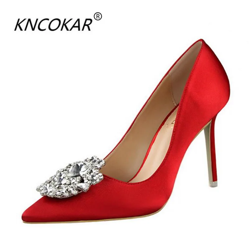 

KNCOKARWater drill women's shoes thin heels with high heels sexy thin, thin, shallow-pointed, shining water drill buckle sin