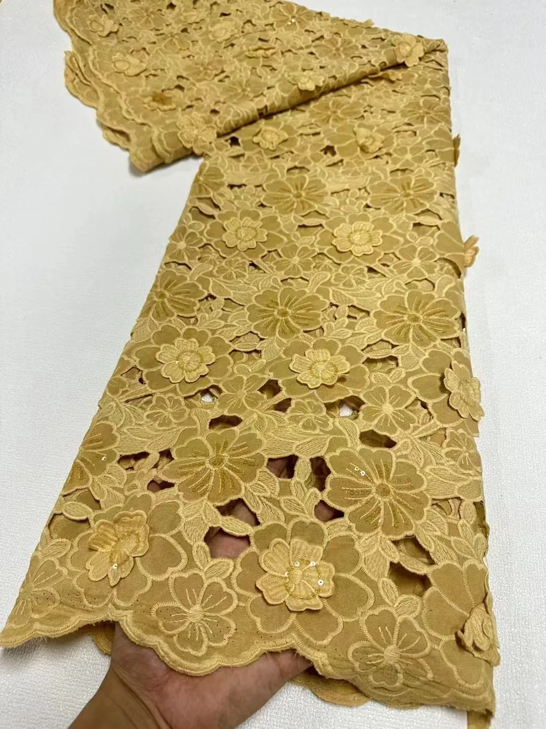 African Lace Fabric Orange 2024 High Quality Water Soluble Nigerian Embroidery French Guipure Cord Lace For Wedding Sewing