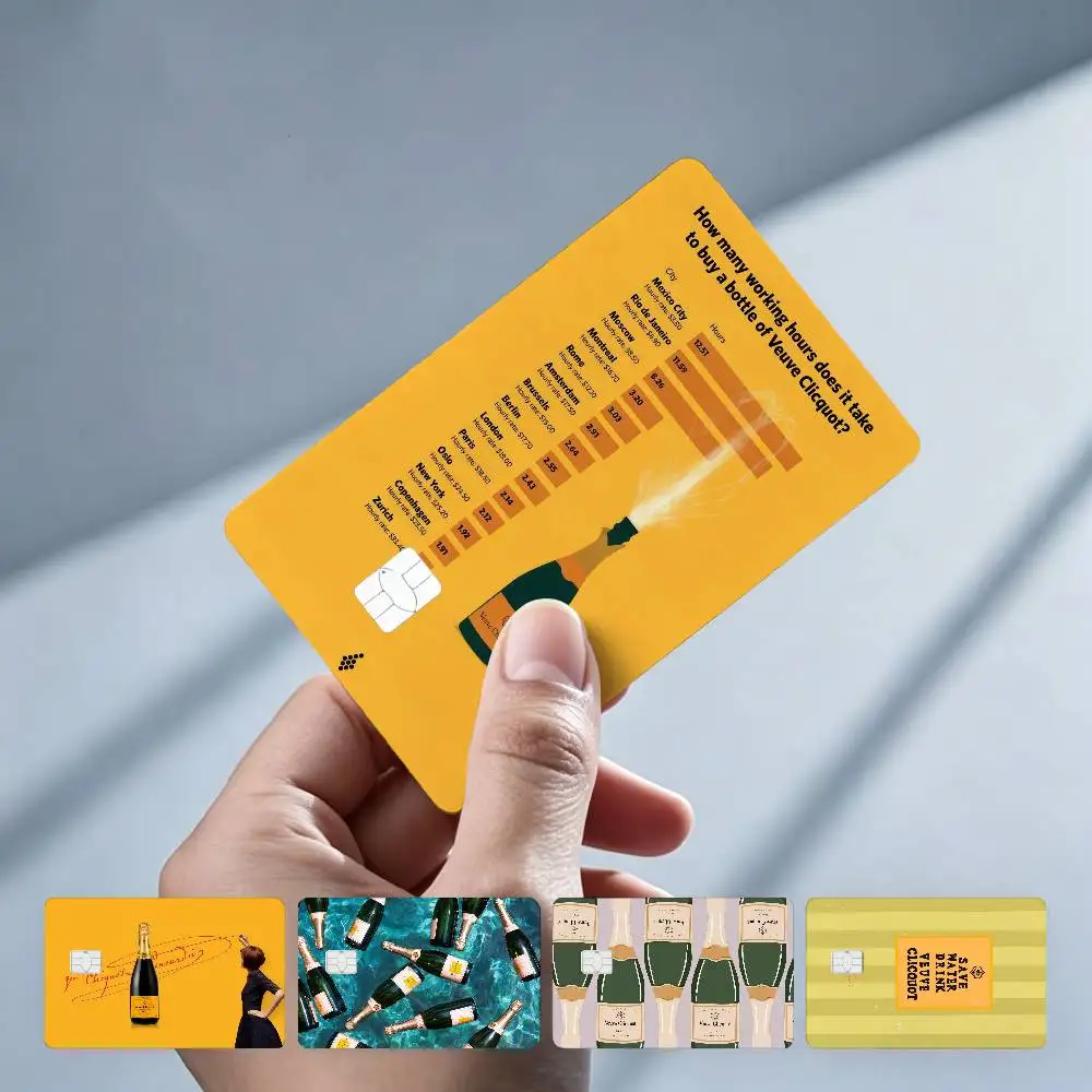 Pegatinas para Tarjetas Bancarias V-Veuve C-Clicquot (4 Piezas), Resistentes a la Decoloración, al Desgaste y a los Arañazos (Tarjeta de Débito)