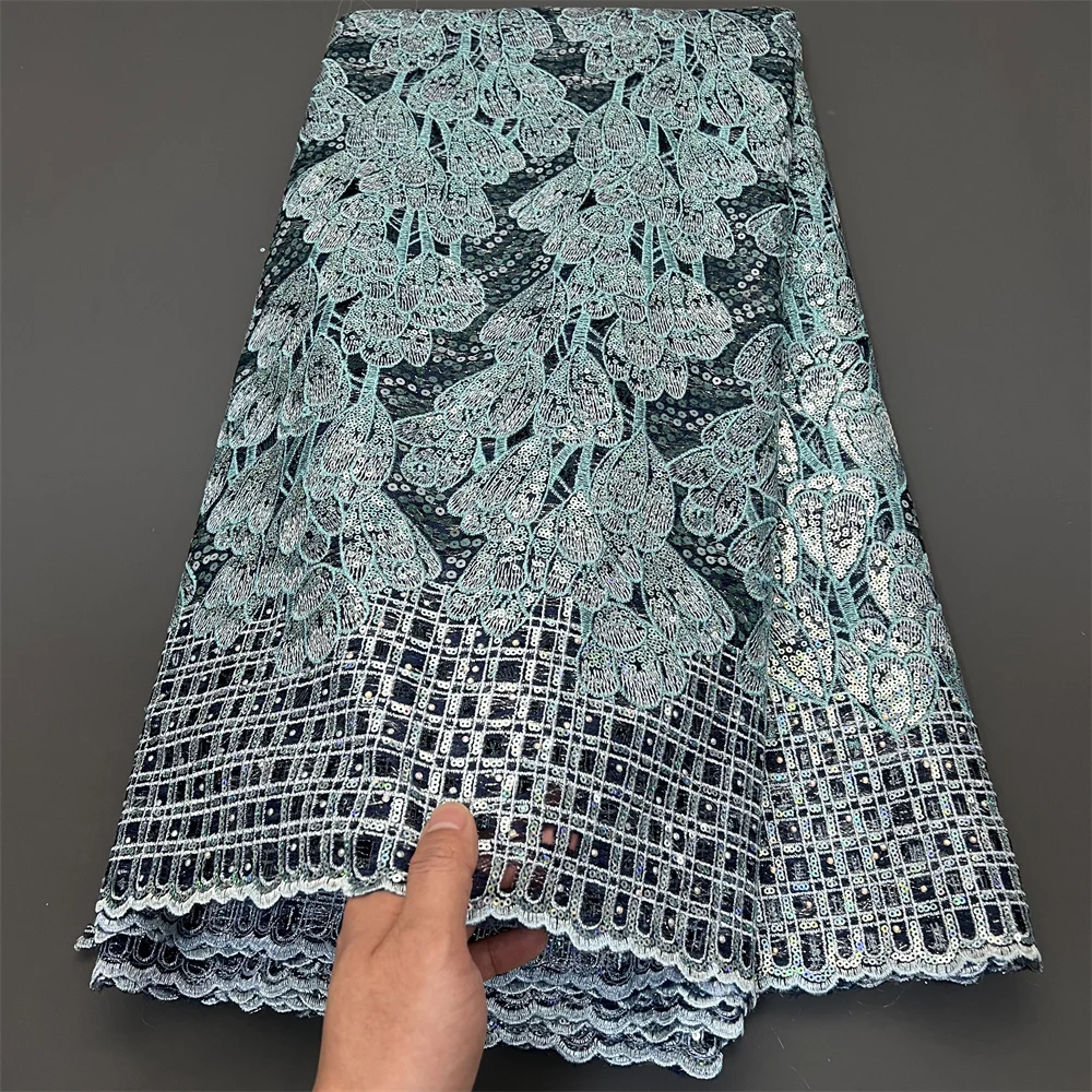 2025 High Quality African Nigerian Tulle Lace Fabric Sequins Embroidery French Guipure Wedding Party Dress Beaded 5Yards