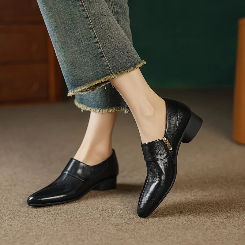 2024 New Basic Pumps for Women Genuine Leather Office Shoes Woman High Heels Soft Pointed Toe Casul Shoes Female Heels Pumps