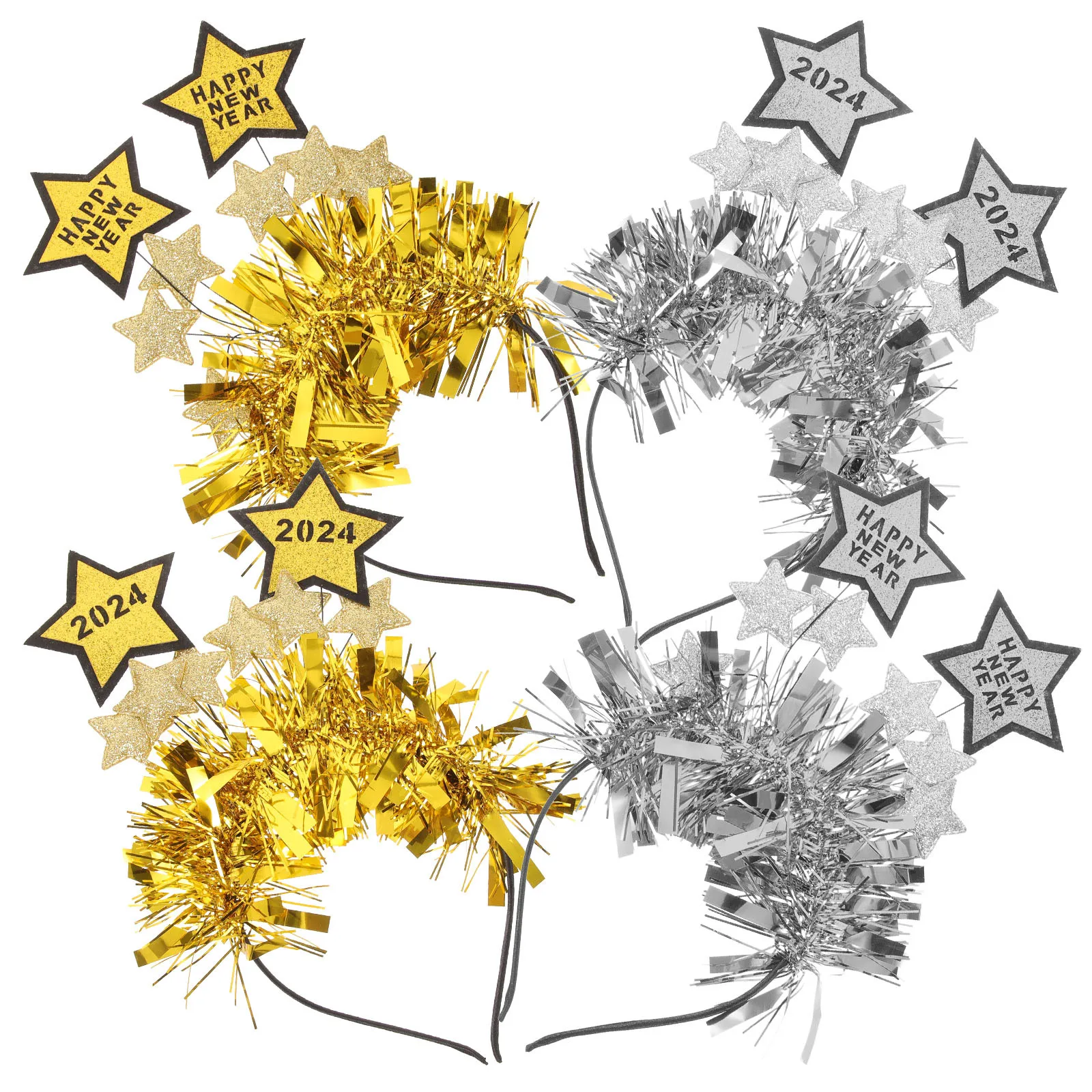 

4Pcs New Year Party Headband 2024 Festive Hair Hoops Photo Props for Family Gathering Celebration Decoration Accessories