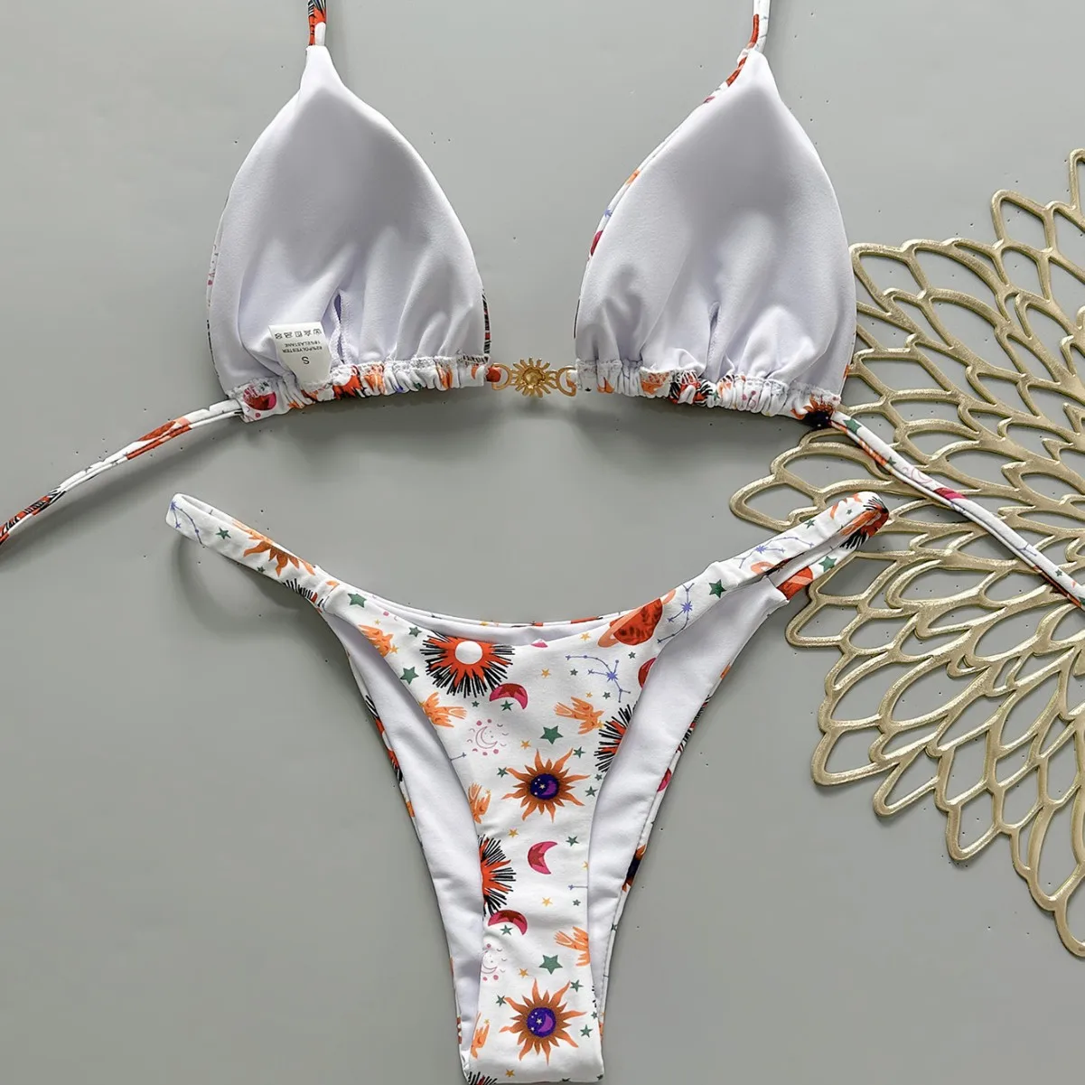 섹시한 삼각 비키니 선 프린트 사이드 스트링 비키니 여성 브라질리언 수영복 끈 비키니 수영복 비치웨어 여성 비키니
