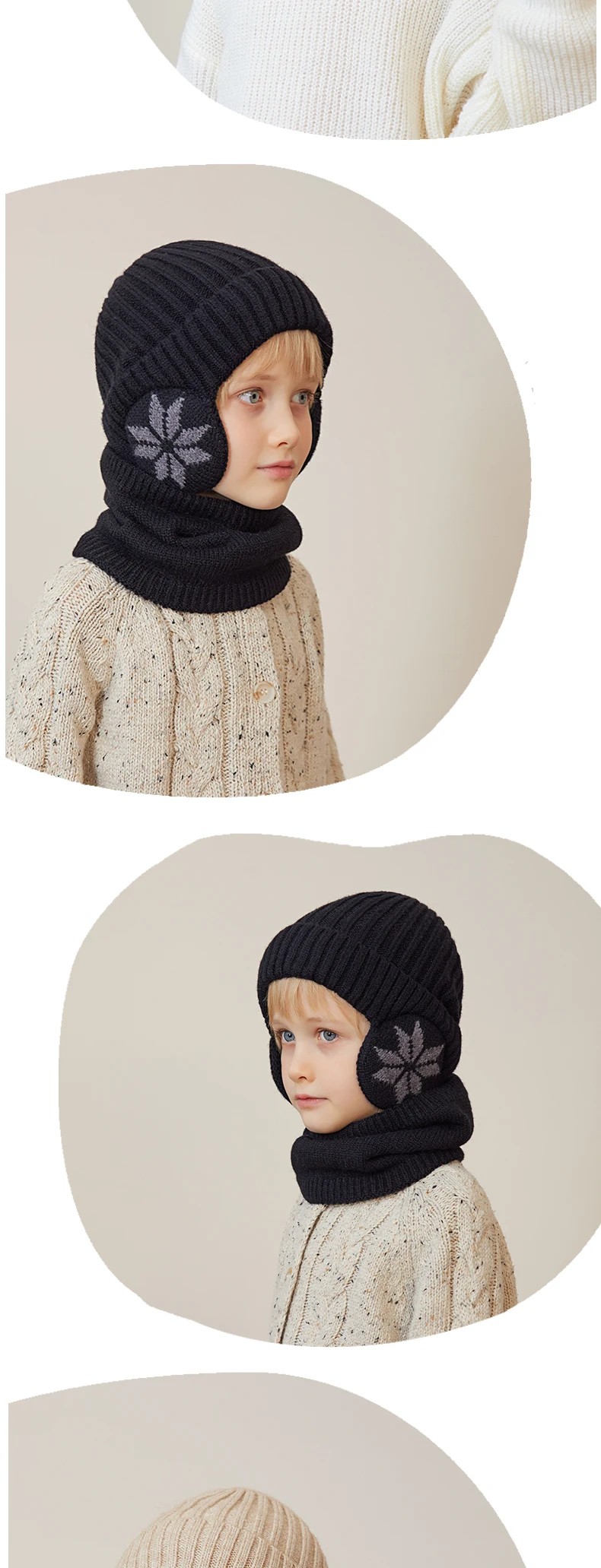 2-teiliges Set aus gestrickter Wintermütze und Schal für Kinder, Fleecefutter, Ohrenschutz, Beanie-Mütze, Nackenwärmer, warme Mütze für Jungen, offizielle Website – Detail 7