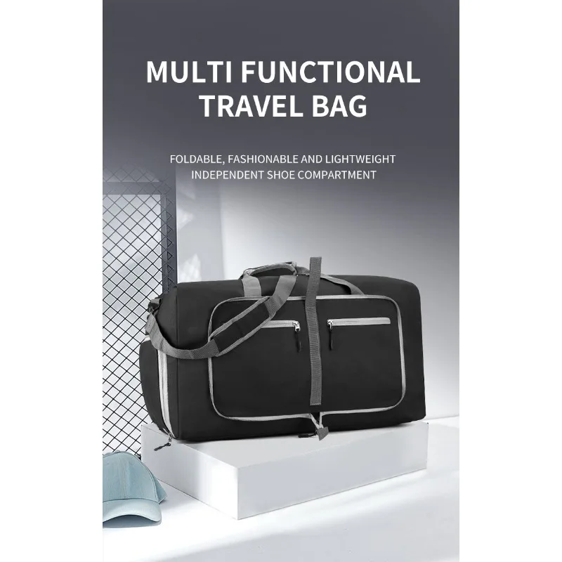 Men's and women's foldable waterproof travel bag large-capacity nylon storage bag with shoe compartment can be set with tie rod