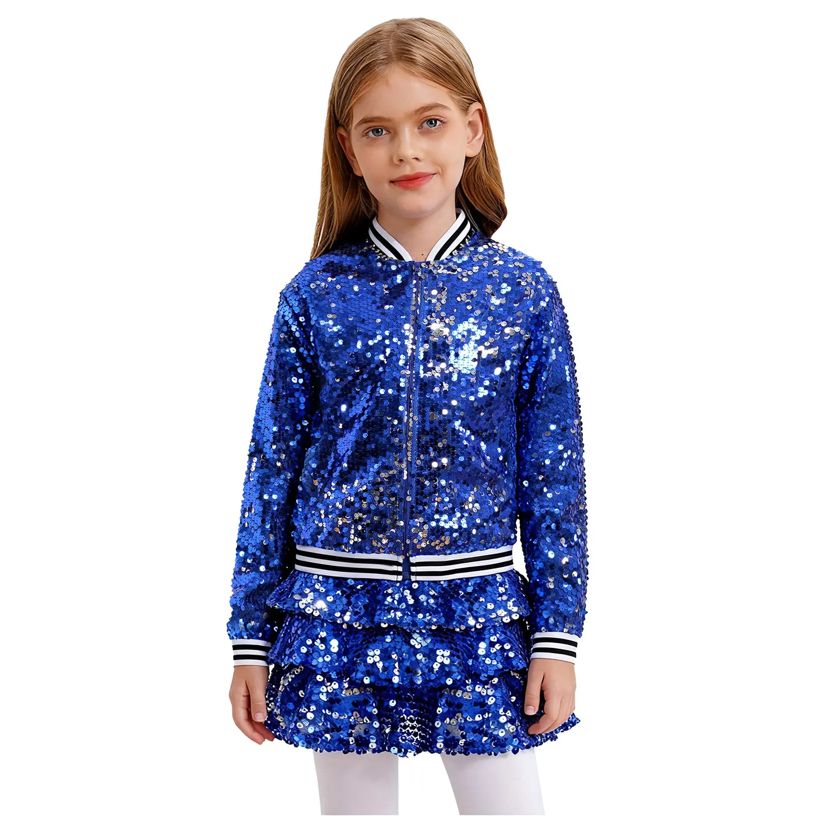 Costume da discoteca per bambini con paillettes scintillanti streetwear anni '70 e '60 per ragazze, vestito alla moda, costume da ballo di strada hip-hop