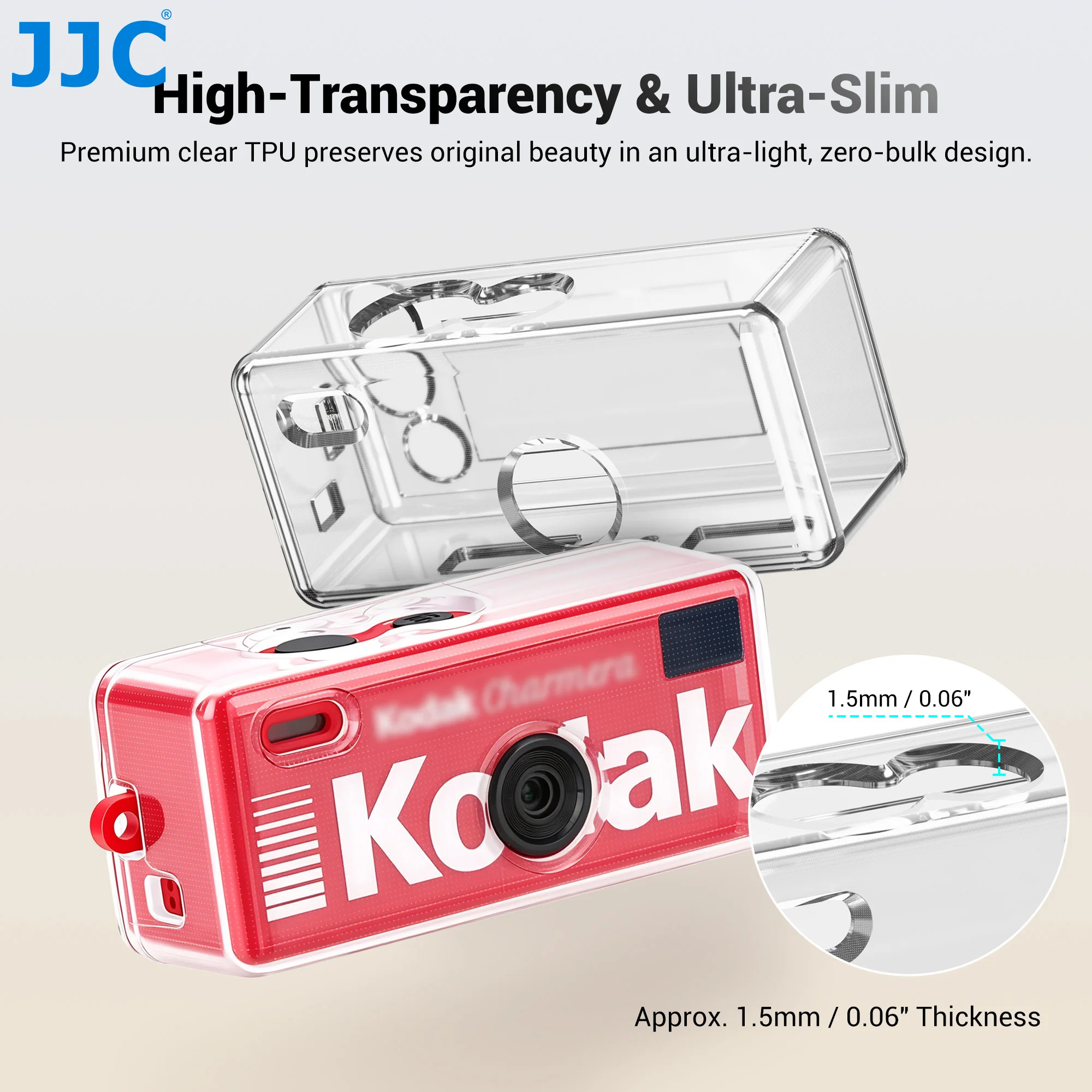 JJC Protective Case For Kodak Charmera Keychain Digital Camera Blind Box Protective Kit Clear TPU Case With Tempered Glass Scree