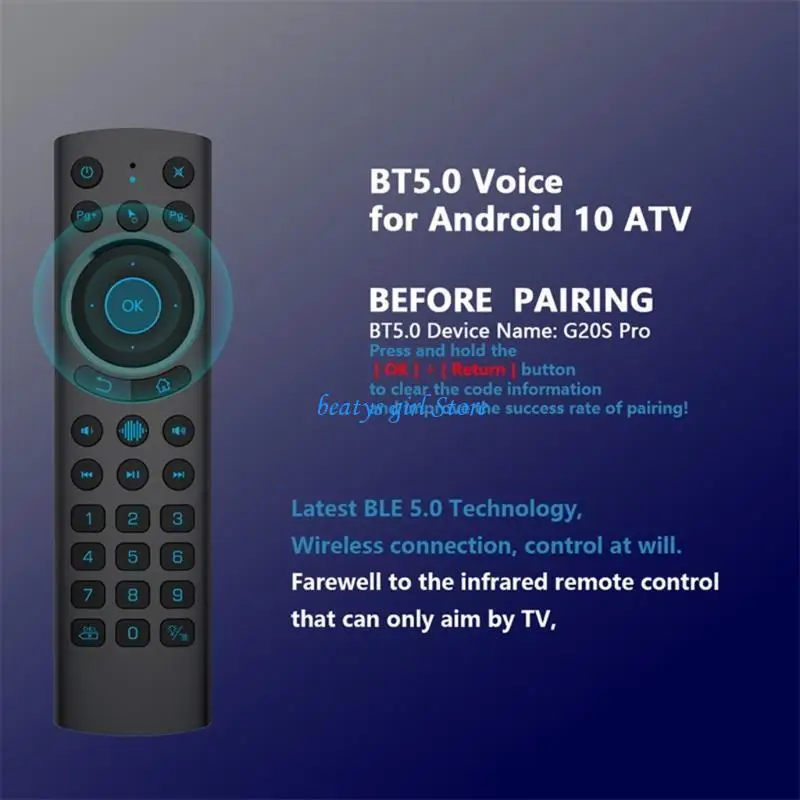 

C7AB G20BTS 2.4g BT5.0 Backlit Wireless Remote Control for Smart Voice Air Mouse Gyroscope Learning for Android Box