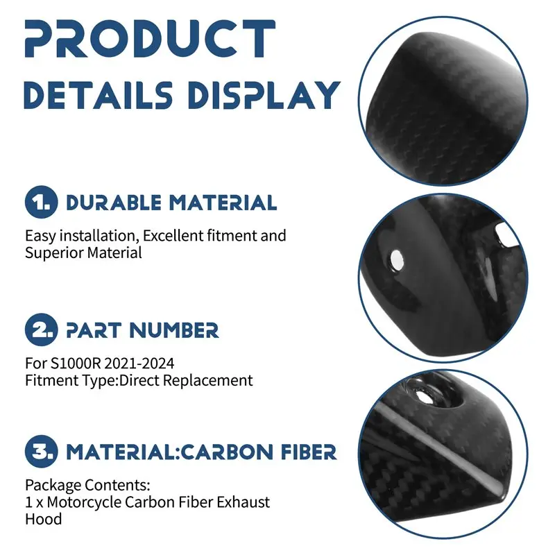 A82M-For BMW S1000R 2021-2024 ألياف الكربون العادم هود غطاء للحماية الحرارة دراجة نارية