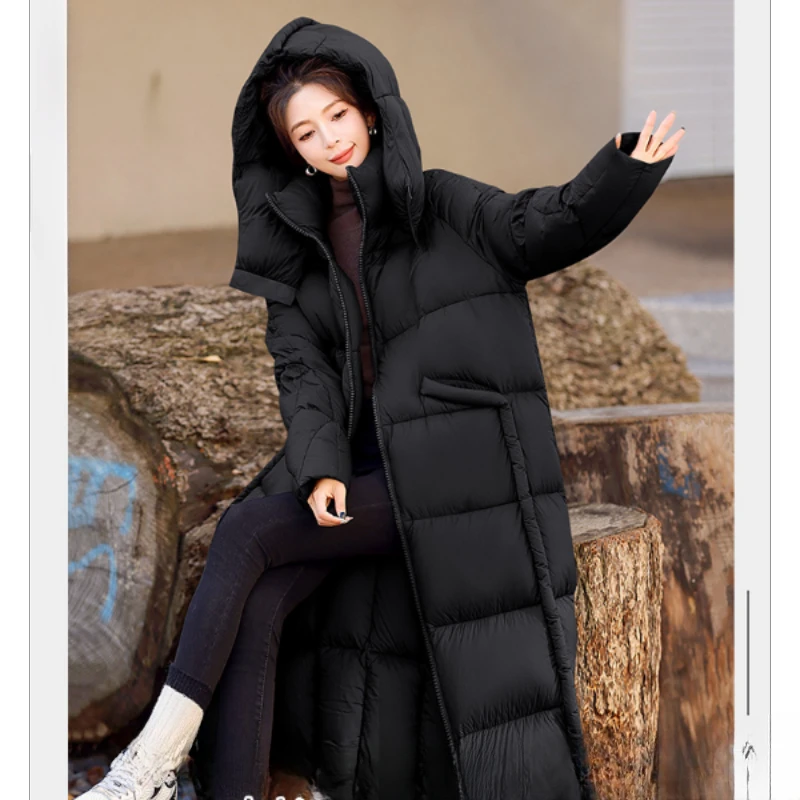 Long Hooded Puffy Down Jacket for Women, Warm Parkas, Thick Outerwear, Korean Coats, Female Winter Coat, New Fashion, 2024