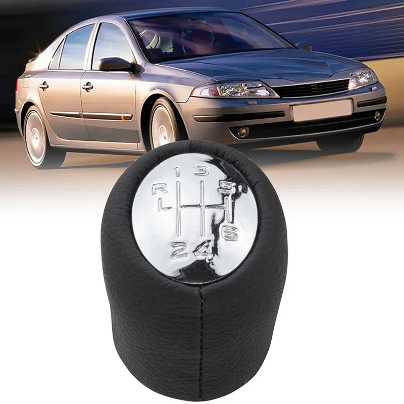 6 Speed Chrome Car Leather Gear Shift Knob Lever Stick Handball Head For Renault Laguna II 2 Mk2 2001-2007