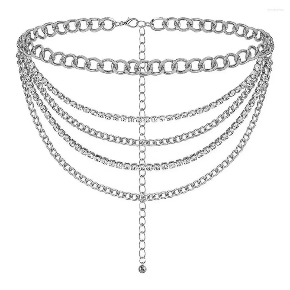 Fashion Metal Waist Chain Rhinestone Inlaid Multi Layer Design Body Chain Adjustable Tassel Decor Rhinestone Belt Jeans Matching