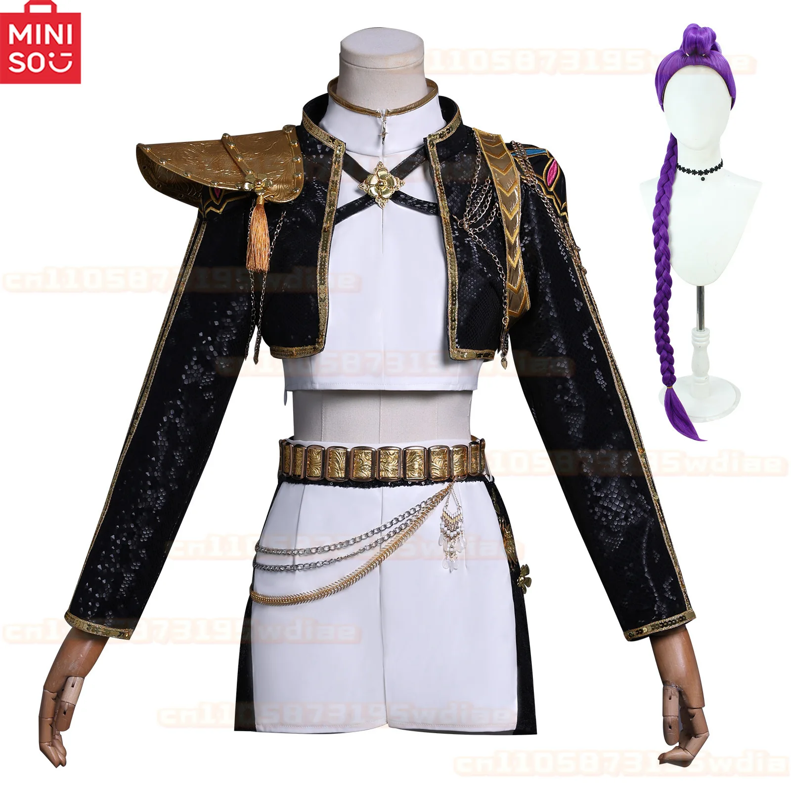 Kpop Demon Hunter huntrix Rumi Cosplay Costume Wig Zoey Mira Cos Anime Cos Black Glod Costume Full Set of Clothes for Woman