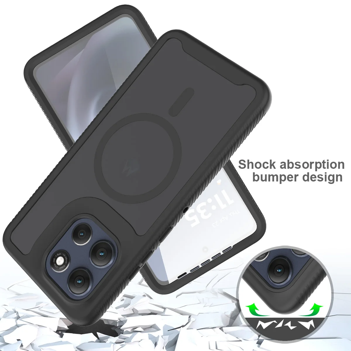 Ochronne szkło PET, odporne na wstrząsy, pancerne etui magnetyczne na telefon Motorola Moto G15 G35 G55 G06 G56 G86 Power, półprzezroczysta tylna obudowa — zdjęcie produktu 2