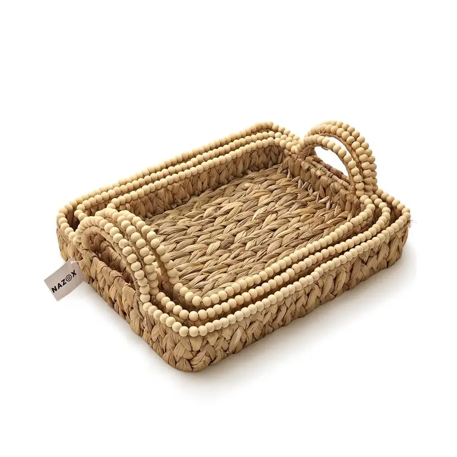 

Корзины для хранения из водяного гиацинта для туалета, гостиной, детской комнаты, натуральные прямоугольные, набор из 3 универсальных вкладышающихся корзин