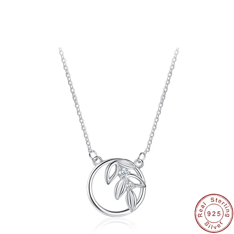 

European Sparkling AAA CZ Small Leaves S925 Sterling Silver Necklace Clavicular Chain For Women Girl Birthday Gift Jewelry