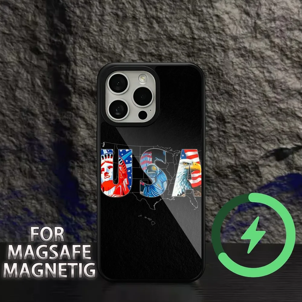 USA American Flag  Phone Case For iPhone 15 14 13 12 11 Pro Max Plus Magsafe Magnetic Wireless Charging Cover