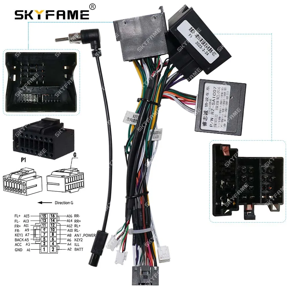 SKYFAME Car 16Pin Stereo Wiring Harness Power Cable Canbus Box Decoder For Roewe 550 20T MG ZS HS GS MG5 MG6 RZ-SAI C07