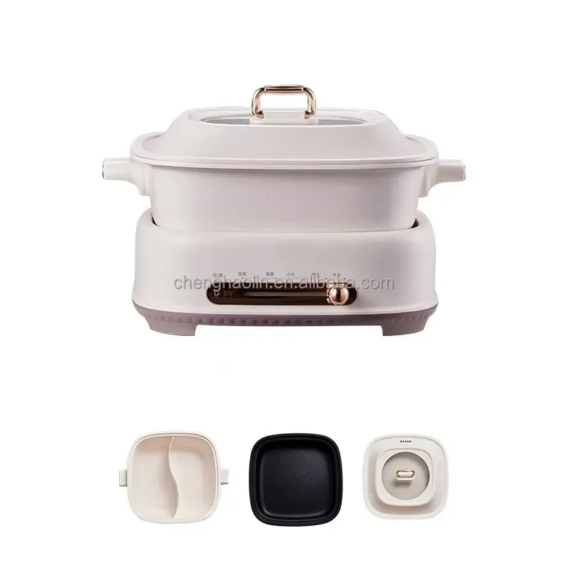 6L Electric Hot Pot Double Compartment Removable Inner Pot Steam Fry Grill Multi Cooker for Home Kitchen Vegetable Barbecue