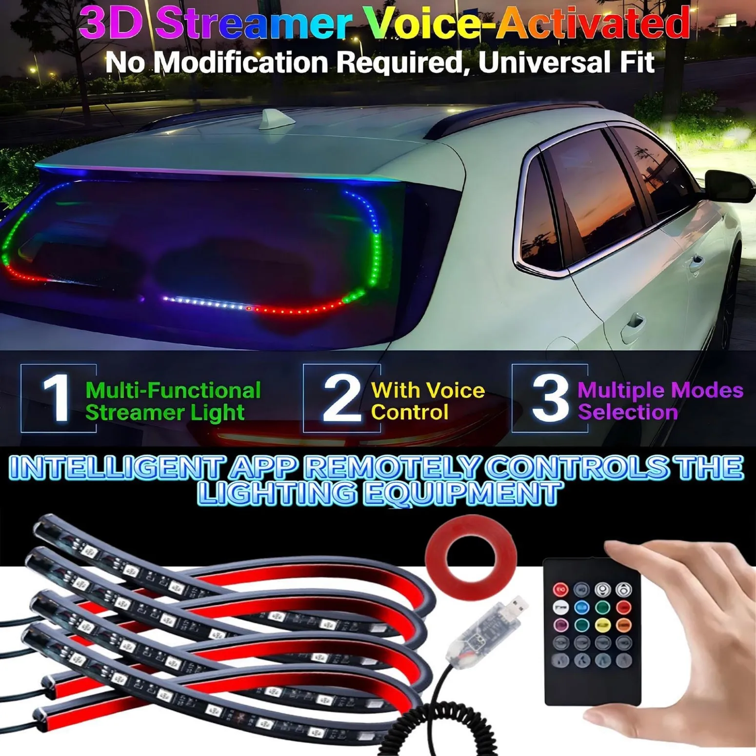 

Система интерьерной подсветки нового автомобиля имеет дизайн с многоцветными, изгибающимися, плавными лампами, создающими ритмичный эффект, с ослепительными световыми эффектами RGB, управлением через приложение, универсальным управлением через USB-порт, п