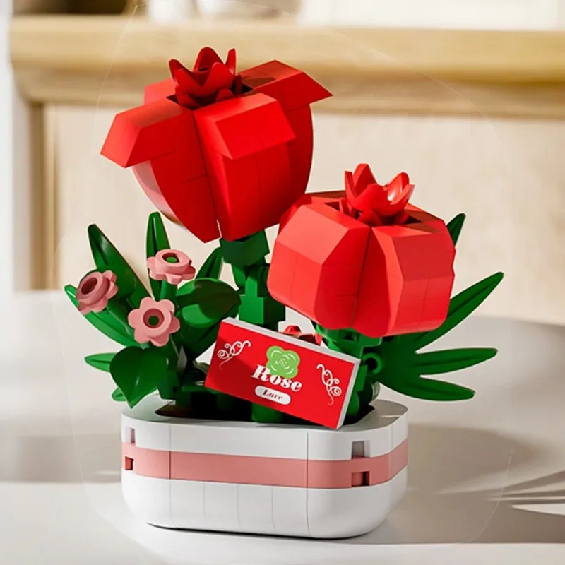 Blumenstrauß Blume Erwachsene Bau Weihnachtsbaum Bausteine für Kinder 7 bis 10 Jahre alt Mini zusammengebaute Ziegel Mädchen Geschenke