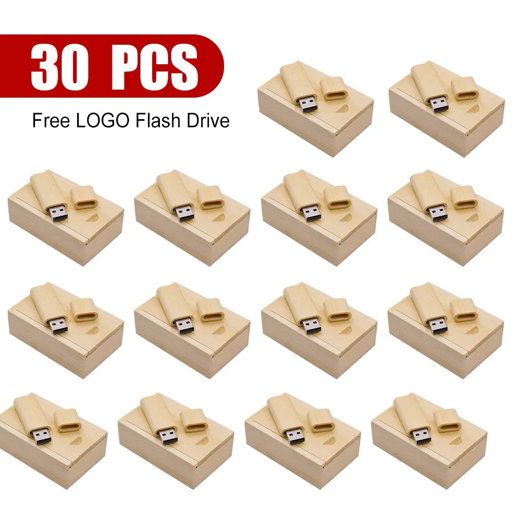 30pcs/lot Wooden USB Pendrive USB 2.0 Flash Drive 4GB 8GB 16GB 32GB 64GB USB Stick Wedding Photography Gift Pen Drive(Free Logo)