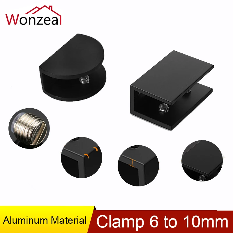 4 teile/paket Glas Clips Schellen Raum Aluminium # LJ69K Überzogene Klammern Regal Halter Unterstützung Halbkreis Rechteck Schwarz Hardware