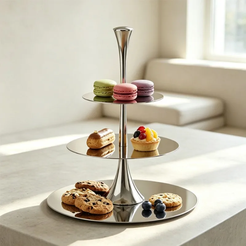 Minimalist Stainless Steel Cake Stand Multi-Tier Serving Tray Desktop Storage Rack for Hotel Entrance Decor &Sample Room Display