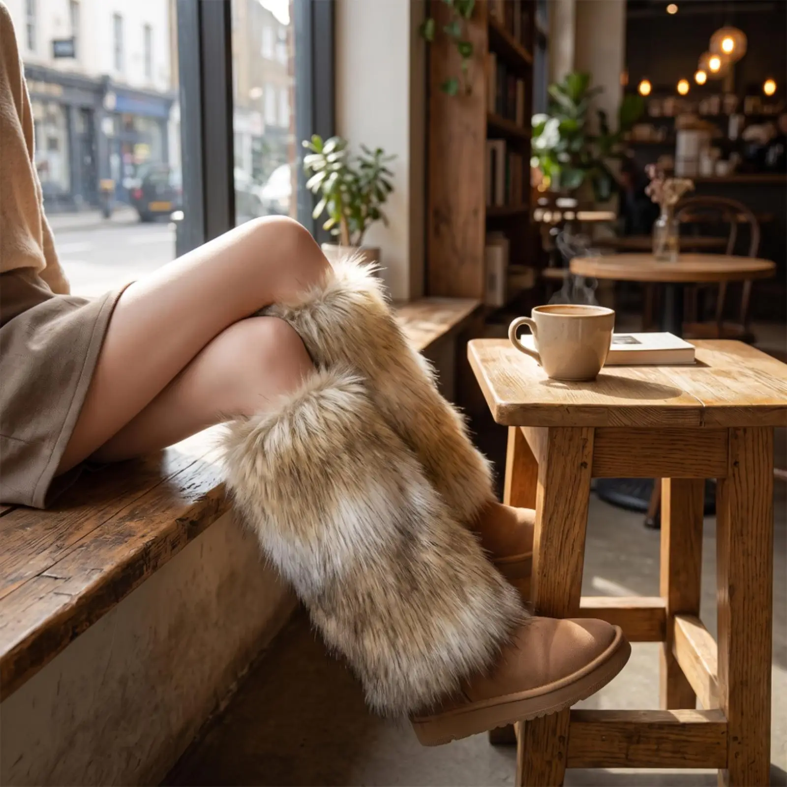 Warm Acrylic Women Boot Cuffs Faux Fur Leg Sleeves with Elastic Cuff for Cozy Layering over Boots Chunky Knit Style