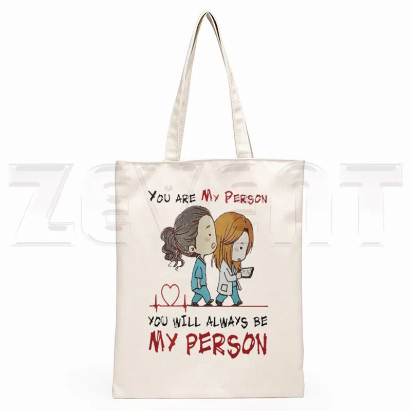 Greys Anatomy You\'re My Person Ullzang Hip Hop Hipster Cartoon Print Shopping Bags Girls Fashion Casual Pacakge Hand Bag