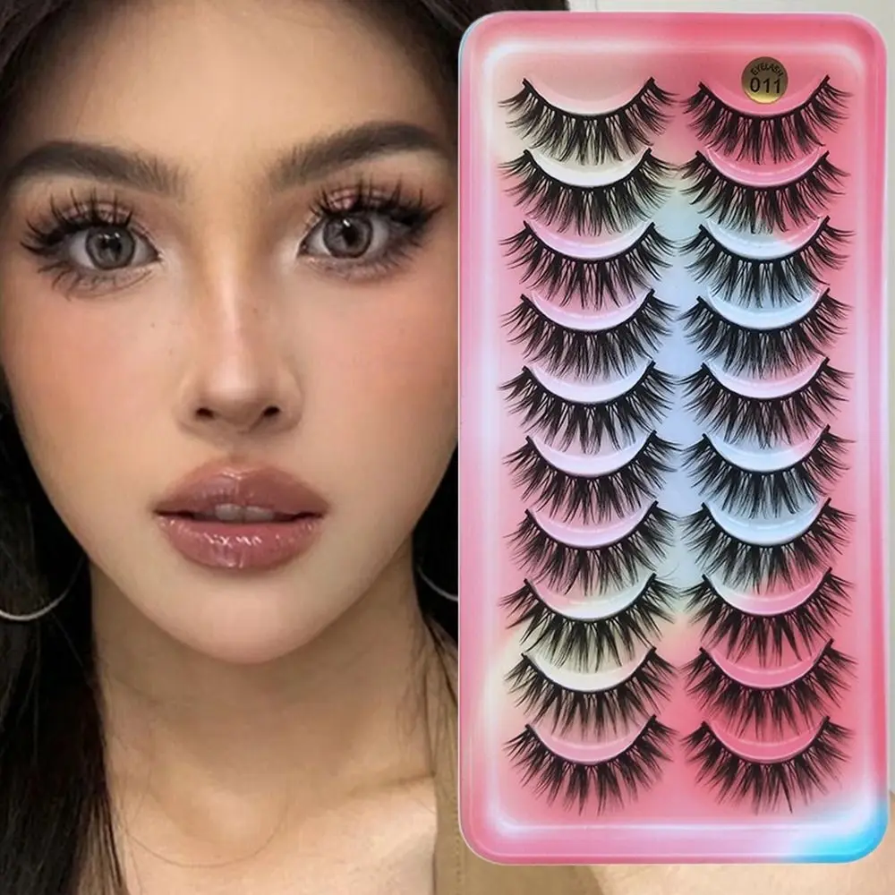 10 paar 3D Faux Nertsen Faux Nertsen Wimpers Pluizige Natuurlijke Look Valse Wimpers Zwarte Band Dik Volume Nep Wimpers voor Dagelijks