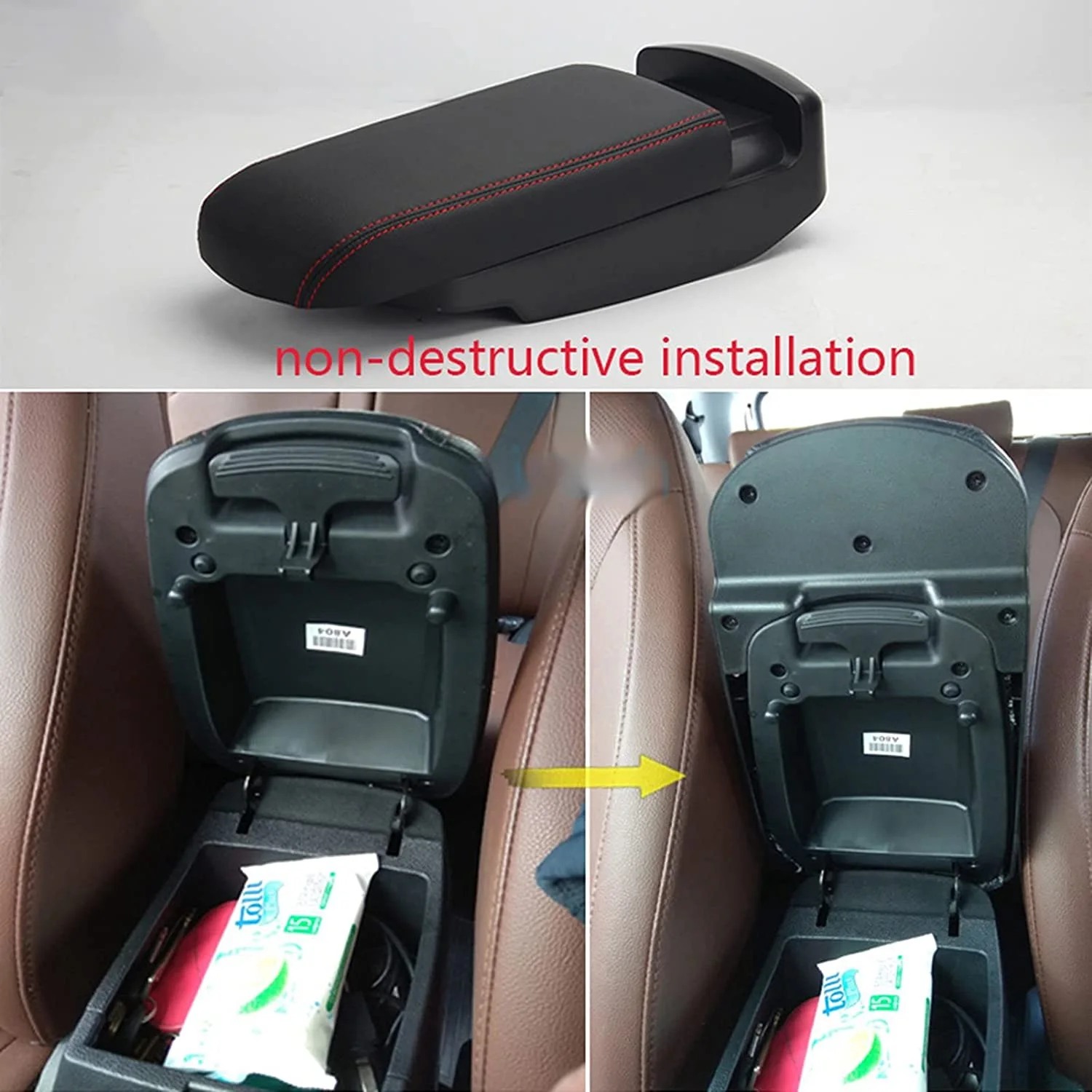 Car Armrest Box for Hyundai Creta IX25 2015-2020 Lengthen Heighten Decoration Car Accessories (Black Red Line)