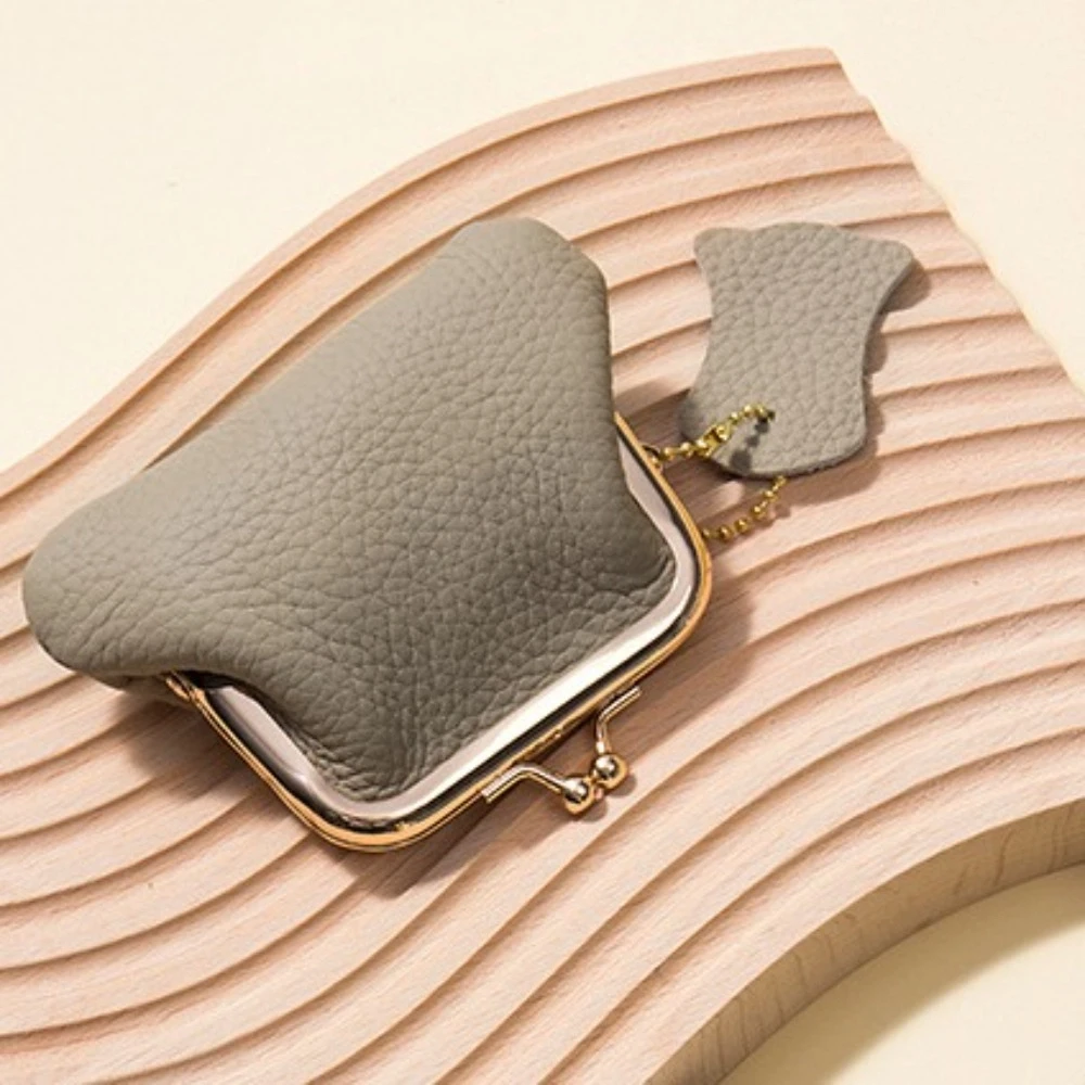 

Jewelry Bag Mini Coin Purse Keys/Lipsticks/Earphone Cow Leather Kiss Lock Leather Wallet Solid Color Storage Small Item Bag Gift