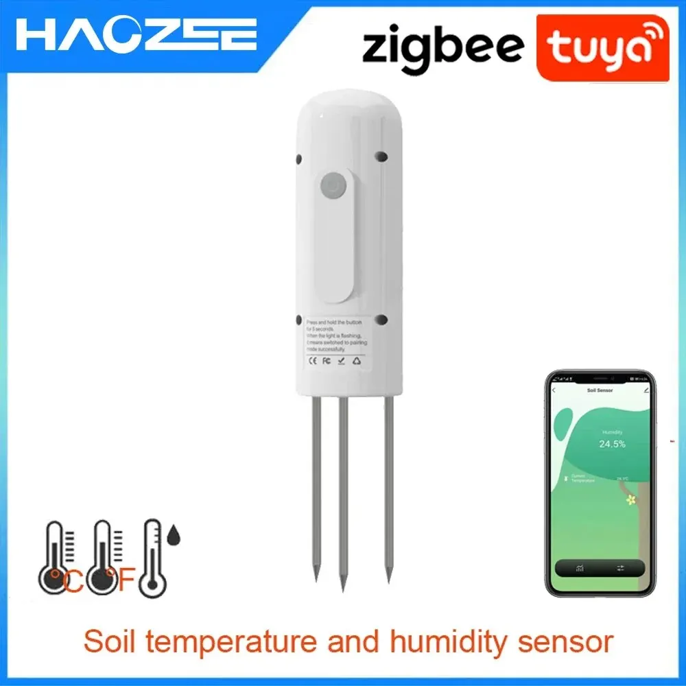 Tuya Smart Zigbee Soil Tester Temperature and Humidity Meter Waterproof Thermohygrometer Garden Automation Irrigation Detector