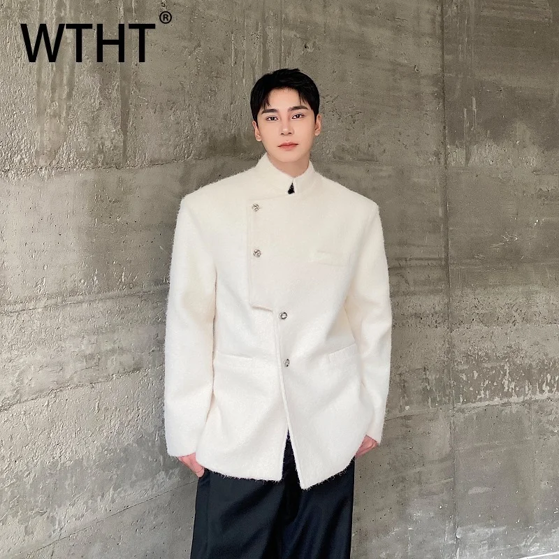 WTHT Trendy Men's Solid Color Irregular Design Loose Coats Fashion 2025 Autumn Stand Collar Long Sleeves Jackets Male 2A1918