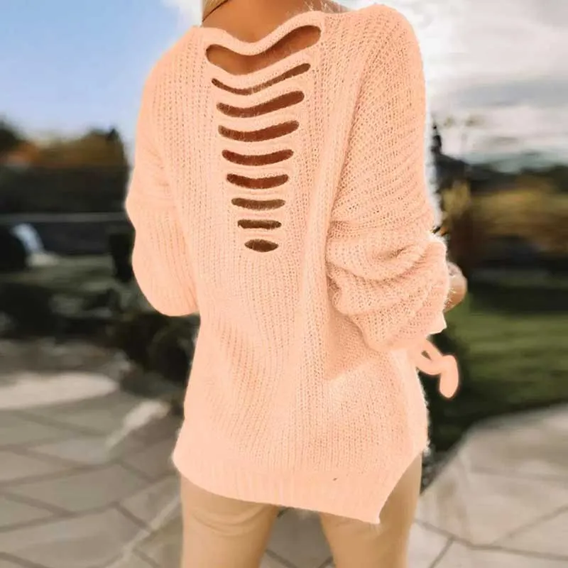 

Hollow Out Top Women Fashion Tops Autumn Winter 2024 New Casual V Neck Tees Loose Long Sleeve Sweaters Solid Color Pullovers Top