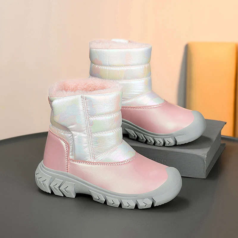 أطفال دافئ جودة عالية أفخم أحذية الشتاء في الهواء الطلق الأطفال أحذية الأميرة أنيقة الفتيات أحذية مقاومة للماء فتاة صبي الثلوج الأحذية #3