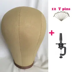 Cabeza de maniquí para peluca, cosmetología profesional femenina marrón para hacer pelucas, exhibición de pelucas, soporte con cabeza de lona de corcho de 21 a 24 pulgadas