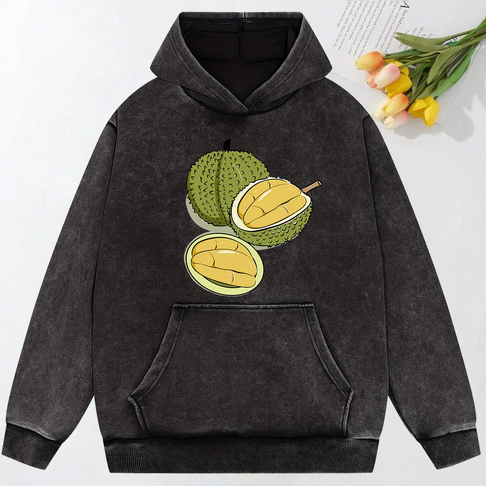 

Delicious Durian Opened Printing Women Washed Hoodie Loose Fashion Streetwear Autumn Multicolor Hoodies Hip Hop Cotton Pullover