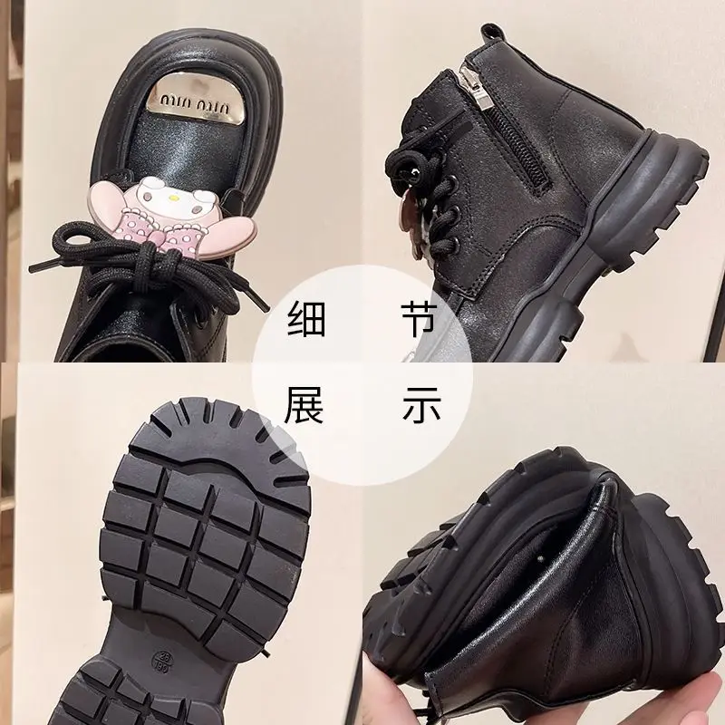 2024 Kuromi My Melody Girls Martin Boots Sanrio Kawaii Anime Cotton Boots Cute Cartoon Baby stivali singoli regalo in pelle per bambini