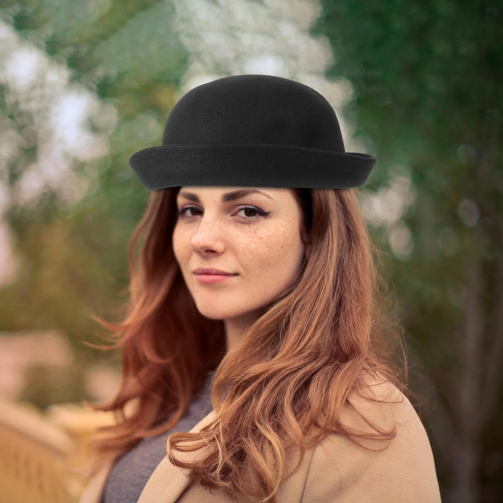 Chapeau dôme en laine noir pour femmes, mode doux et respirant, bord enroulable, chapeau melon d'hiver et d'automne, chapeaux de fête
