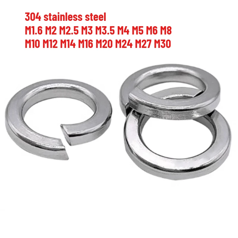 GB93 304Stainless Steel Spring Split Lock Washer Elastic Gasket M1.6 M2 M2.5 M3 M3.5 M4 M5 M6 M8 M10 M12 M14 M16 M20 M24 M27 M30