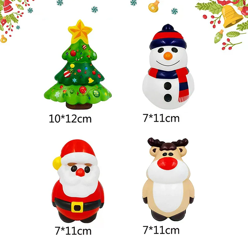4pcs Cute Christmas Time Squeezable Stress Toys: Elk, Santa Claus, Snowman, and Christmas Tree; Perfect Xmas Gifts.