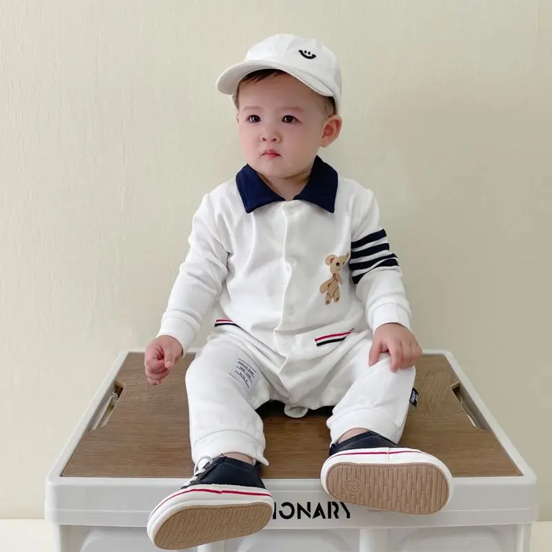 Boys POLO Collar Onesie Baby Long-sleeved Romper Newborn Infant 1 Year Old Birthday 100 Days Birthday Clothing 0-3 Years