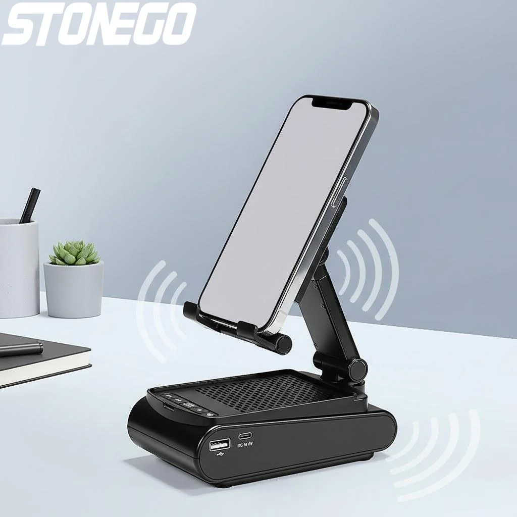 

Wireless 5.1 Speaker Phone Holder Lazy Desktop Stand 1500mAh Charging Adjustable Height Phone Tablet Mount