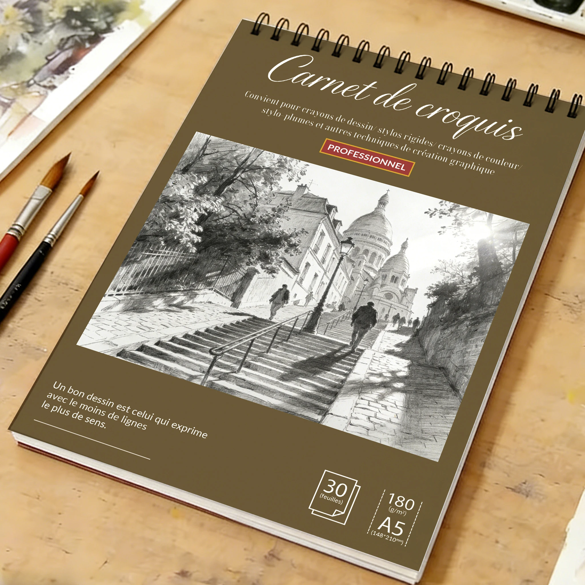 caderno-de-desenho-espiral-a5-e-bloco-de-aquarela-papel-pesado-180gsm-30-folhas-capa-rua-parisiense-para-lapis-carvao-e-aquarela