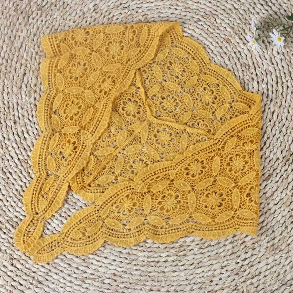 

Fake Collar Knitted Triangle Scarf White Ethnic Style Hollow Out Lace Shawl Korean Style Wraps Crochet Flower Scarves Female
