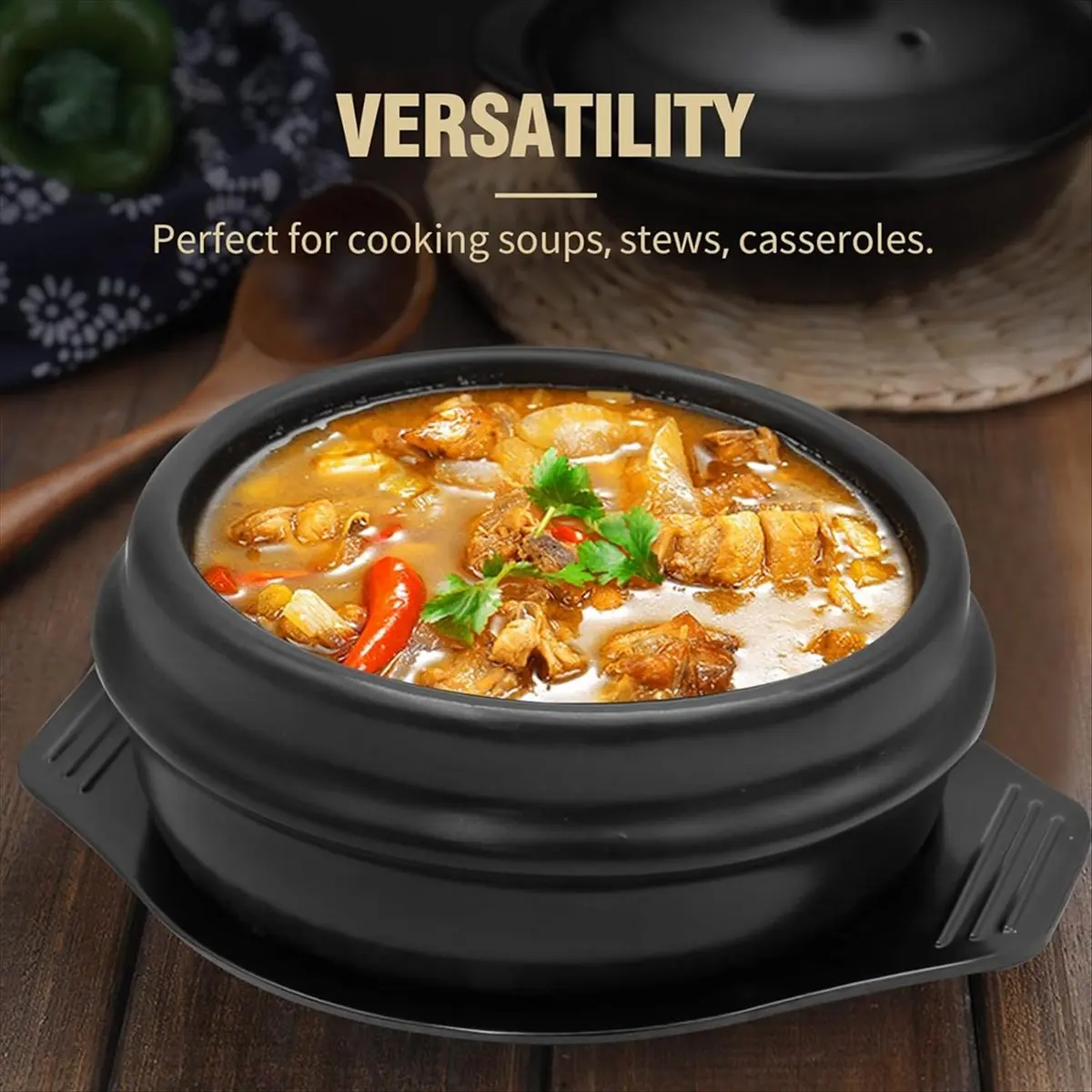 N14R Top Korean Stone Pot, Ceramic Pots for Cooking, Clay Cooking Pot, Korean Stone Bowl, Earthenware Claypot, Bibimbap,Dolsot